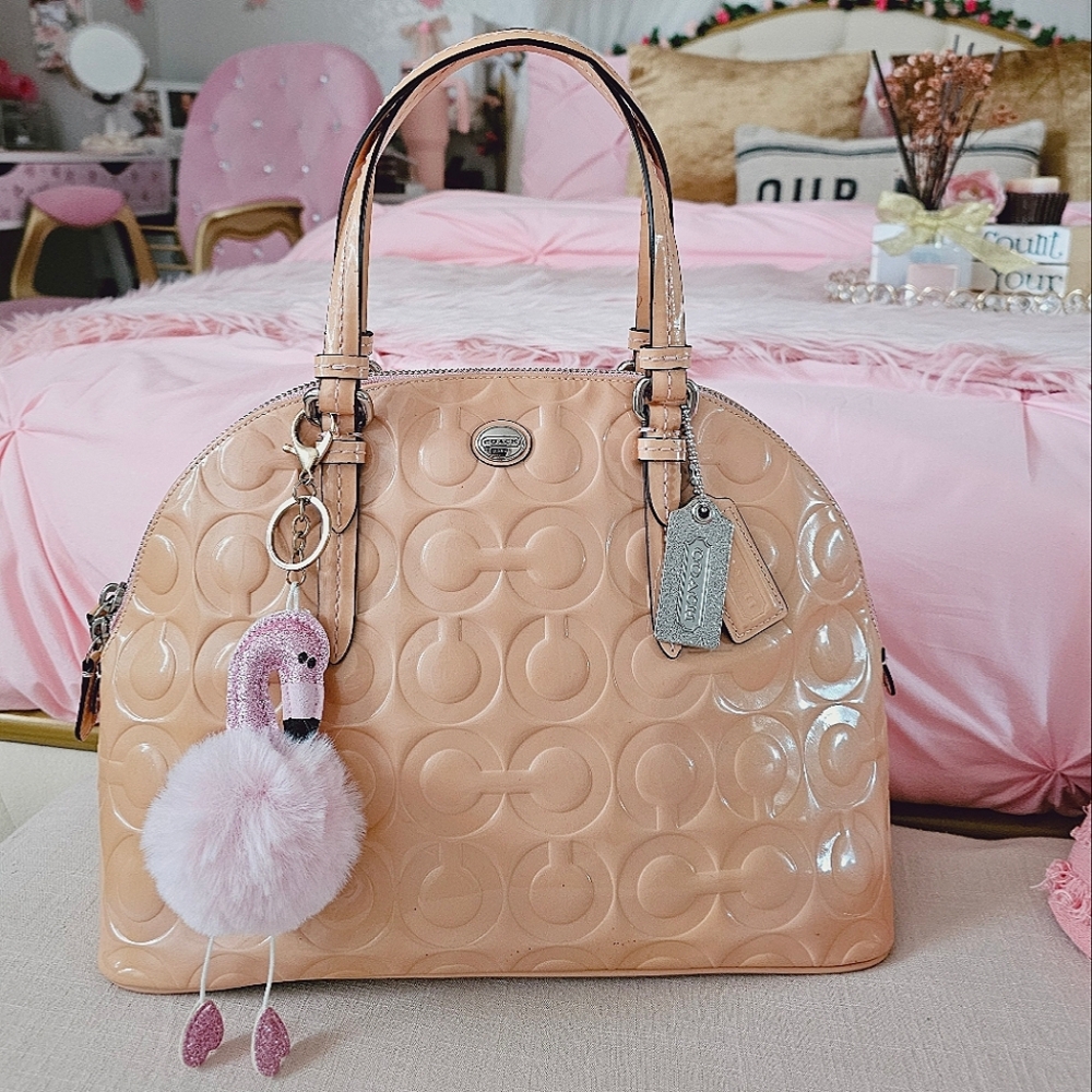 Coach Pinky Peach Patent Dome Satchel Handbag